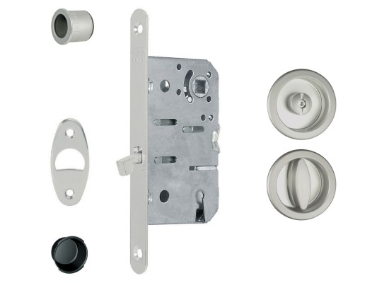 Sliding door lock WC - round - chrome satin