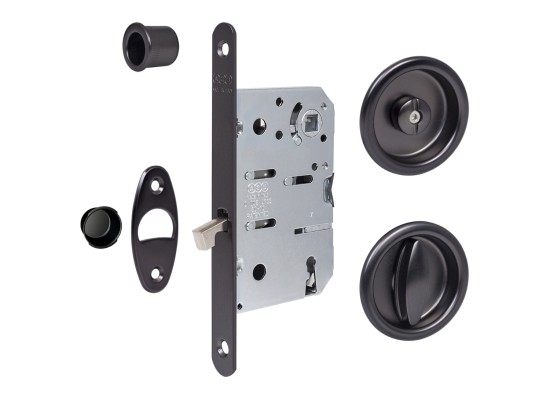 Sliding door lock WC - round - black