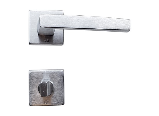 Door handle with toilet lock - Square - Matt chrome