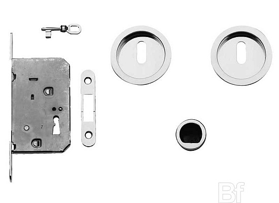 Sliding door lock KEY - round - chrome satin