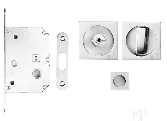 Sliding door lock WC - square - chrome satin