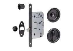 Sliding door lock WC - round - black