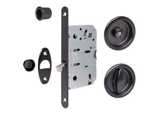 Sliding door lock WC - round - black Sliding door lock WC - round - black